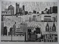 Cities on Rivers - linoprint - 2008